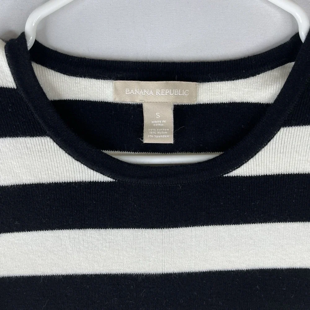 Banana Republic Women Small Black White Striped Peplum Knit Sweater Long Sleeve - Picture 7 of 16